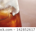 Golden Iced Tea With Ice Cubes and Condensation Macro 142852617