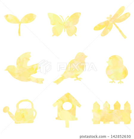 A set of 9 hand-painted bird and garden nature motifs. A set of 9 hand-painted bird and garden nature motifs. 142852630
