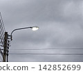 Street Lamp Lit at Dusk Against Cloudy Sky 142852699