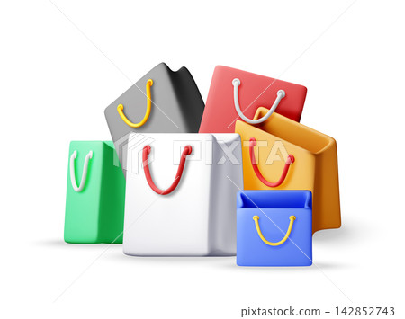 Group of colorful 3d shopping bags Group of colorful 3d shopping bags 142852743