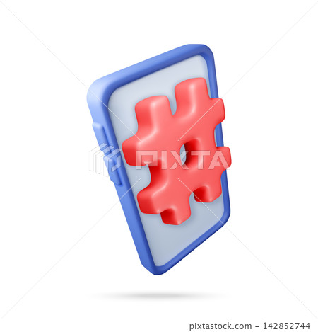 3D Red hashtag symbol on blue smartphone screen 3D Red hashtag symbol on blue smartphone screen 142852744