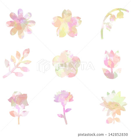 A set of 9 hand-painted flower and plant motifs. A set of 9 hand-painted flower and plant motifs. 142852830