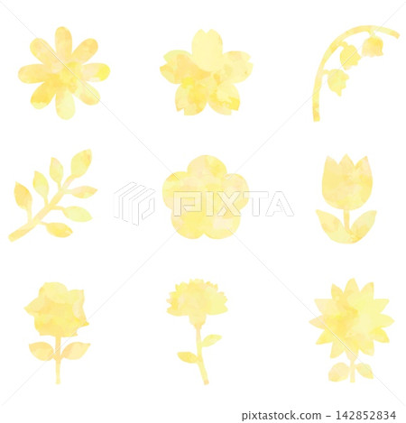 A set of 9 hand-painted flower and plant motifs. A set of 9 hand-painted flower and plant motifs. 142852834