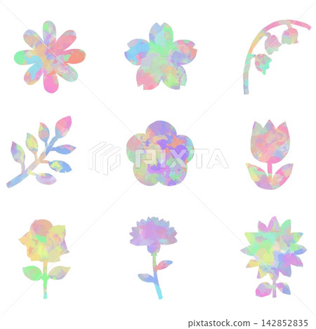 A set of 9 hand-painted flower and plant motifs. A set of 9 hand-painted flower and plant motifs. 142852835