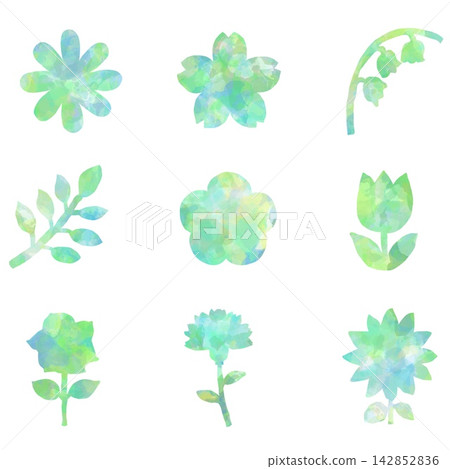 A set of 9 hand-painted flower and plant motifs. A set of 9 hand-painted flower and plant motifs. 142852836