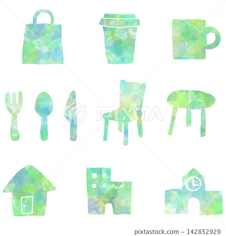 Hand-drawn lifestyle and home items 9-piece set 142852929