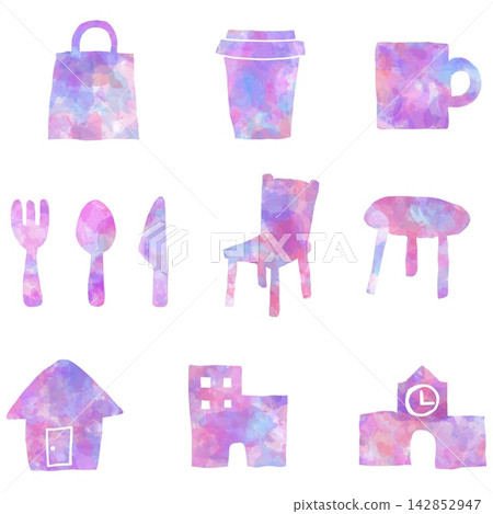Hand-drawn lifestyle and home items 9-piece set 142852947