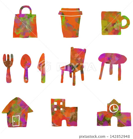 Hand-drawn lifestyle and home items 9-piece set Hand-drawn lifestyle and home items 9-piece set 142852948