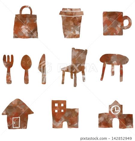 Hand-drawn lifestyle and home items 9-piece set 142852949