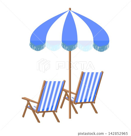 Relaxing Under Sun: Beach Chairs and Umbrella Offering Perfect Summer Vibes and Comfort Relaxing Under Sun: Beach Chairs and Umbrella Offering Perfect Summer Vibes and Comfort 142852965