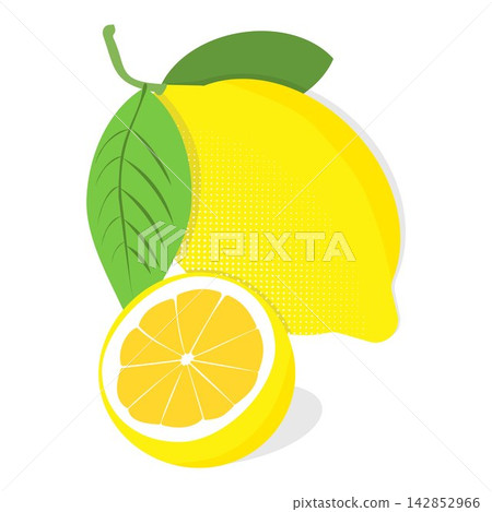 Vibrant Yellow Lemon with Leaf and Freshly Sliced Segment for Culinary Inspiration Vibrant Yellow Lemon with Leaf and Freshly Sliced Segment for Culinary Inspiration 142852966