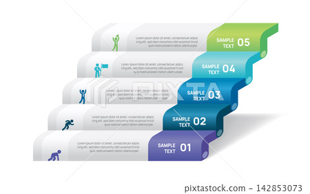 5 Step infographic stair Business Infographic Template for Process Presentation and Strategy, Marketing, and Information. Vector Illustration. 142853073