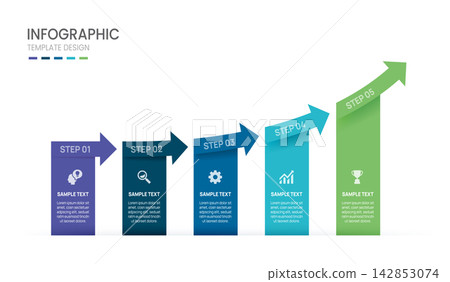 Infographics business 5 Step arrow banner timeline roadmap to success presentation template. Vector illustration. Infographics business 5 Step arrow banner timeline roadmap to success presentation template. Vector illustration. 142853074