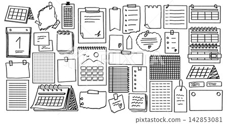 Hand drawn calendar doodles with sketched icons Hand drawn calendar doodles with sketched icons 142853081