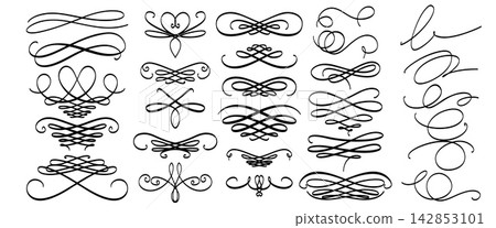 Elegant ornamental swirls set on white background 142853101