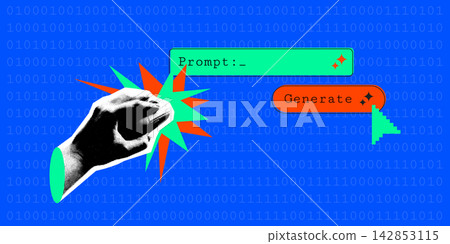 AI technology banner with halftone hand AI technology banner with halftone hand 142853115