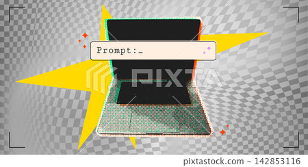AI technology collage with laptop and prompt bar AI technology collage with laptop and prompt bar 142853116