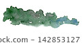 Watercolor dark green forest hill silhouette, dense woodland treeline band 142853127
