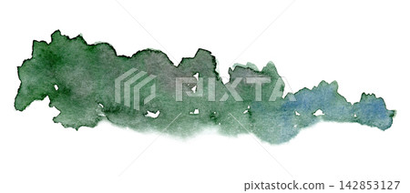 Watercolor dark green forest hill silhouette, dense woodland treeline band Watercolor dark green forest hill silhouette, dense woodland treeline band 142853127