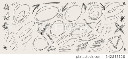 Hand drawn line doodles and pen scribbles pack Hand drawn line doodles and pen scribbles pack 142853128