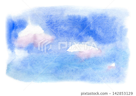 Watercolor vivid blue sky with soft white and pink fluffy clouds Watercolor vivid blue sky with soft white and pink fluffy clouds 142853129