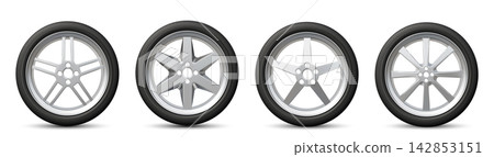Realistic 3d tire with rubber tread and metal rim Realistic 3d tire with rubber tread and metal rim 142853151