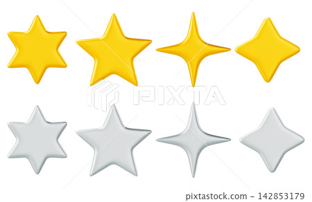 Realistic set of 3d gold and silver star icons 142853179