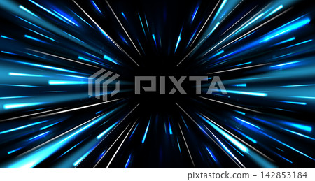 Light speed motion background with blue neon lines 142853184