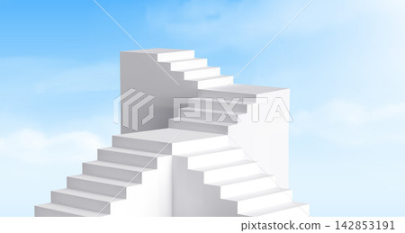 White 3D staircase podium against blue sky White 3D staircase podium against blue sky 142853191