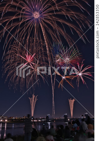 煙火在夜空中綻放;煙火在夏夜的夜空中盛開;煙火在夜空中盛開;絢麗的煙火表演;人們觀賞煙火。 煙火在夜空中綻放;煙火在夏夜的夜空中盛開;煙火在夜空中盛開;絢麗的煙火表演;人們觀賞煙火。 142853350