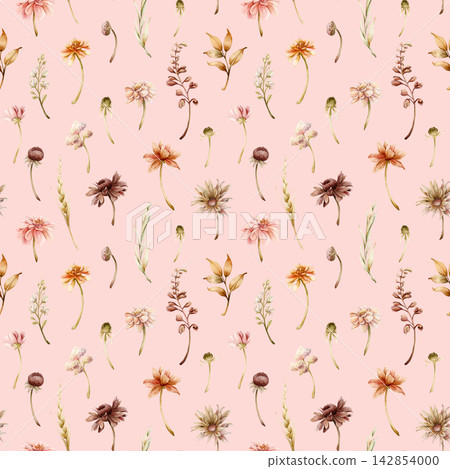 Autumn flower Seamless Pattern Dahlia Chrysanthemum Aster Echinacea wildflowers. Watercolor hand drawn floral illustration isolated on pink background for wedding design home textile cosmetic package Autumn flower Seamless Pattern Dahlia Chrysanthemum Aster Echinacea wildflowers. Watercolor hand drawn floral illustration isolated on pink background for wedding design home textile cosmetic package 142854000