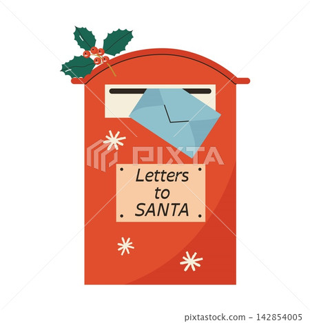 Red christmas wall mailbox with letters to santa label and blue envelope Red christmas wall mailbox with letters to santa label and blue envelope 142854005