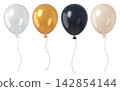 Set of glossy luxury helium balloons in white, gold, black, and champagne color. Elegant party decor for events, birthday, Christmas and corporate celebrations. 142854144