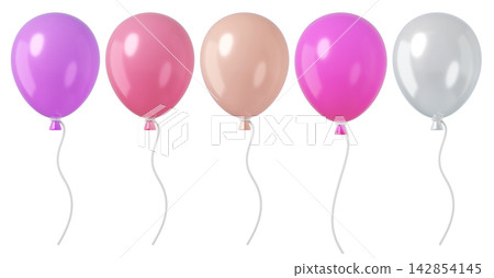 Set of glossy female pink balloons isolated on background. Vibrant party decor for girly celebrations, birthday and wedding banners. Set of glossy female pink balloons isolated on background. Vibrant party decor for girly celebrations, birthday and wedding banners. 142854145