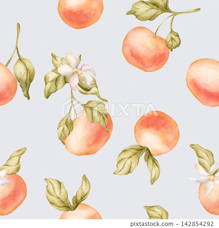 Grapefruit citrus fruit seamless pattern. Watercolor hand drawn floral food illustration isolated on blue background summer design home kitchen textile fresh print cosmetic package crockery banner 142854292