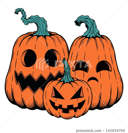 This image shows a digital vector illustration of three carved Hall This image shows a digital vector illustration of three carved Hall 142854704