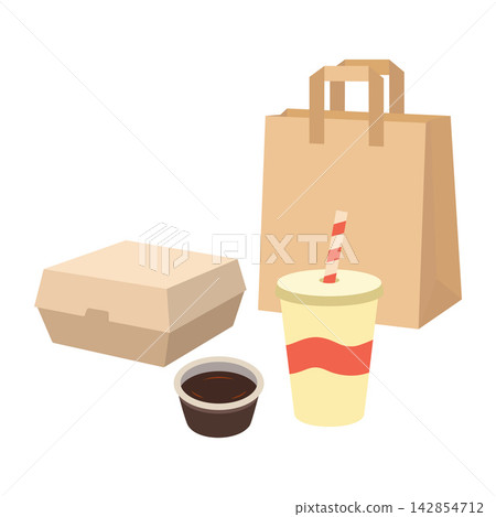 takeaway food delivery set with drink takeaway food delivery set with drink 142854712
