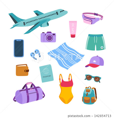 travel set isolated on white, flat style travel set isolated on white, flat style 142854713