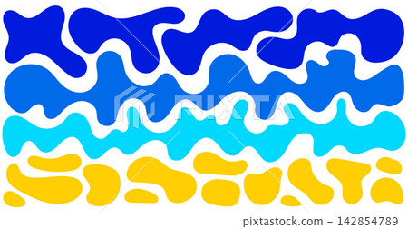 Groovy Organic Water Flow Background with Blue Aqua and Yellow Wavy Shapes, Bold Retro 70s Vector Pattern Design Groovy Organic Water Flow Background with Blue Aqua and Yellow Wavy Shapes, Bold Retro 70s Vector Pattern Design 142854789