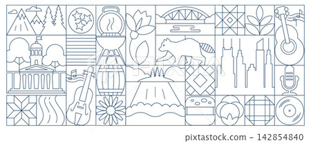 Tennessee Line Art Geometric Banner and Pattern with Nashville Music, Mountains, Nature and Southern Culture, Abstract Minimalist Vector Design Tennessee Line Art Geometric Banner and Pattern with Nashville Music, Mountains, Nature and Southern Culture, Abstract Minimalist Vector Design 142854840