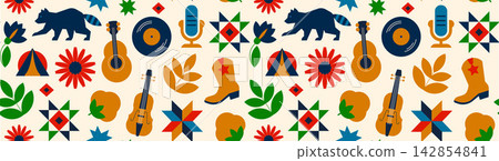 Tennessee Geometric Seamless Pattern with Music, Nature, Southern Culture. Flat Colorful American Vector Background Tennessee Geometric Seamless Pattern with Music, Nature, Southern Culture. Flat Colorful American Vector Background 142854841