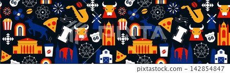 Illinois Chicago American USA Geometric Seamless Pattern, Flat Design Abstract Minimalist with City, Architecture and Cultural Icons Illinois Chicago American USA Geometric Seamless Pattern, Flat Design Abstract Minimalist with City, Architecture and Cultural Icons 142854847