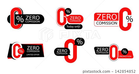 Zero Percent Commission Banner Set, 0 percent Promotional Templates, Business Advertising Vector 142854852