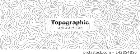 Topographic Seamless Pattern with Black Lines on White Background, Map Texture and Abstract Background Topographic Seamless Pattern with Black Lines on White Background, Map Texture and Abstract Background 142854856