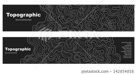 Black Topographic Map Background. Wallpaper Long Banner Templates with White Contour Lines and Han-draw Texture Black Topographic Map Background. Wallpaper Long Banner Templates with White Contour Lines and Han-draw Texture 142854858