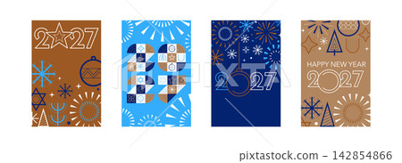 2027 New Year Geometric Poster Templates, Modern Line Art Holiday Symbols and Festive Graphic Design 2027 New Year Geometric Poster Templates, Modern Line Art Holiday Symbols and Festive Graphic Design 142854866