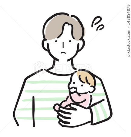 Men and dads struggling to hold their babies: Pastel-colored illustrations of parenting and childcare worries. Men and dads struggling to hold their babies: Pastel-colored illustrations of parenting and childcare worries. 142854879