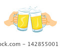 Vector illustration: Hands holding beer mugs and toasting 142855001