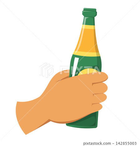 Hand holding a bottle of beer Hand holding a bottle of beer 142855003