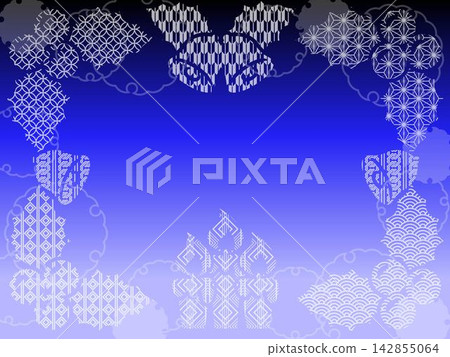Blue background for Christmas ornaments with a translucent Japanese pattern. Blue background for Christmas ornaments with a translucent Japanese pattern. 142855064